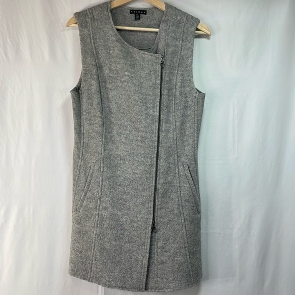 🪭 Tribal light gray boiled wool long collarless vest: